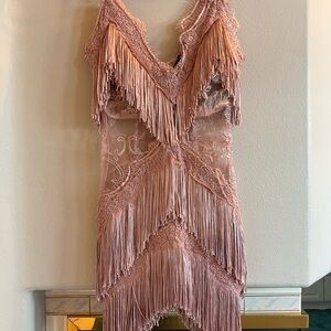 Fringed Lace Dress in Mauve